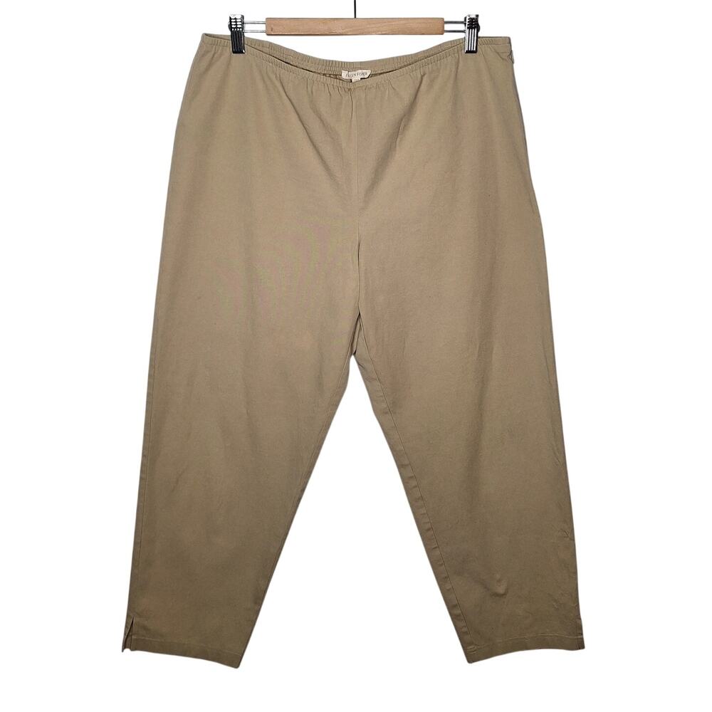Eileen Fisher Stretch Cotton Pants XL Khaki Tan Beige Minimalist Slim Ankle